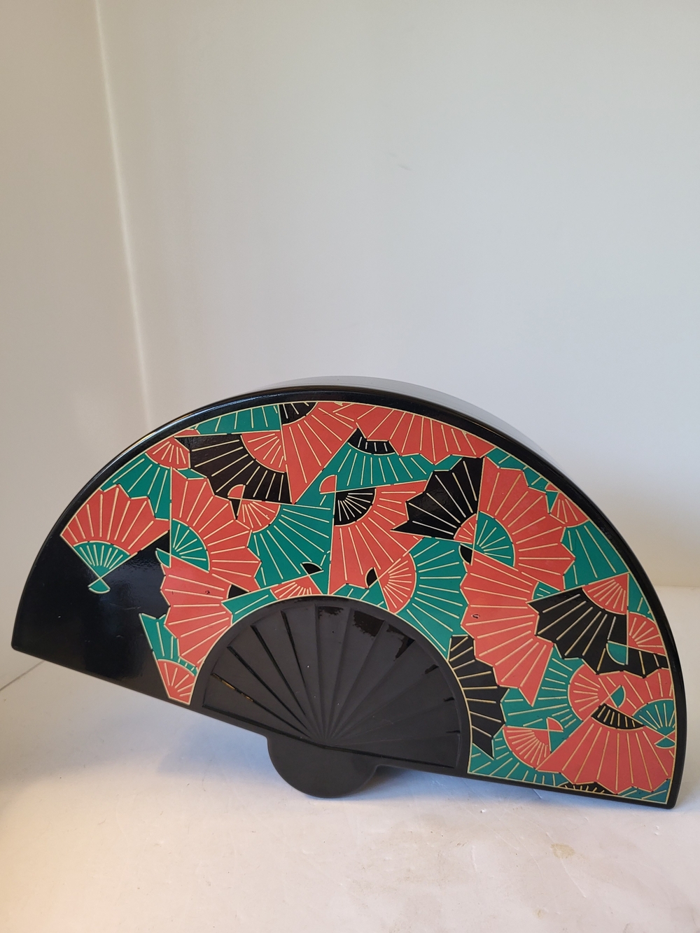 Mid-century Japanese Lacquerware Fan-Shaped Vanity Box 11"